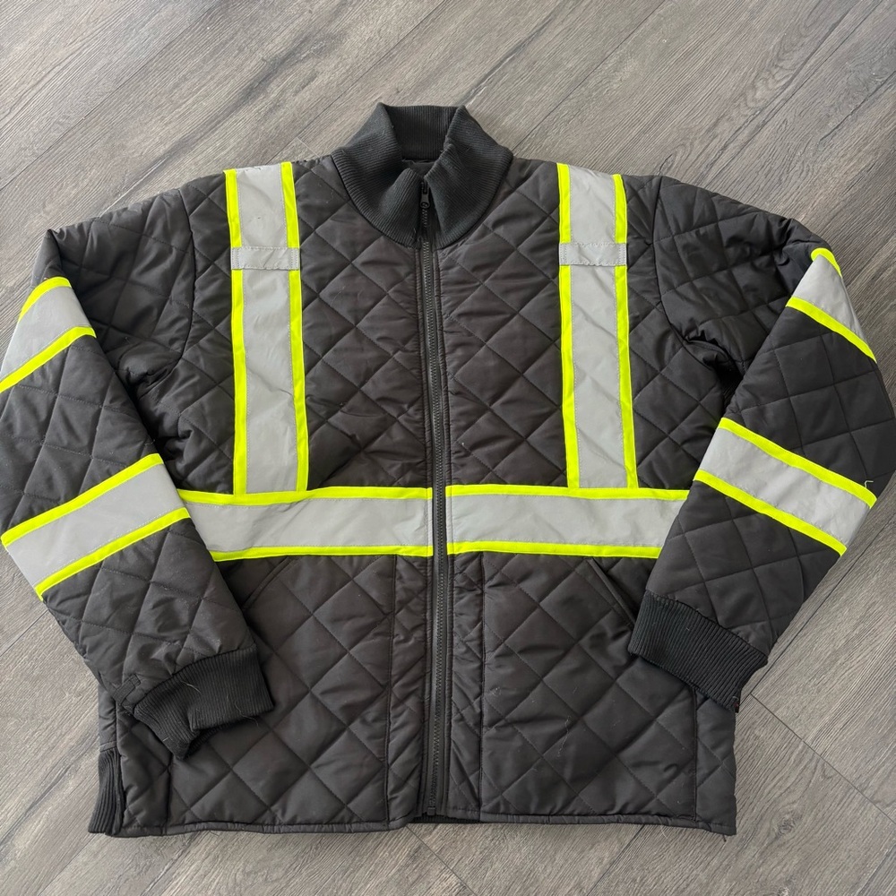 GSS Safety Jacket Size XL 8009 Non-ANSI Two Tone Quilted Jacket Black Zip Up